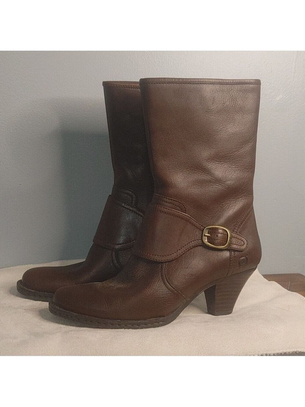 Born Pavan Soft Brown Leather Strap Buckle Calf Boots in size 8M/39
